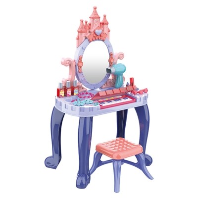 Makeup Vanity Playset with Mirror and Makeup Table for Girls with Piano