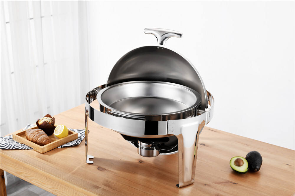 Chafing Dish Buffet Set, 6 Liters Roll Top Stainless Steel Chafer, Round Set with 2 Food Pans, Water Pan and Fuel Holders, for Wedding, Parties, Banquet, Catering Events