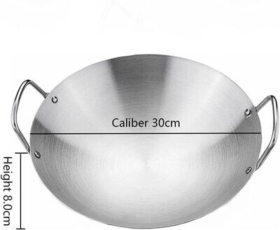 Professional Stainless Steel Non-Stick Frying Wok. Double Ear 201 Non-Magnetic Stainless Steel Wok.  Fast Heat Conduction Uncoated Chinese Easy to Clean Wok Suitable for Gaz Cooker