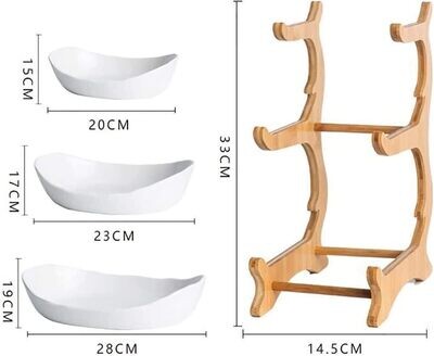 3 Tier Fruit Basket, Ceramic Fruit Bowl for Kitchen Counter, Fruit Bowl for Home Use with Holder for Fruit Vegetable Tray Snacks Nuts Bread Candy Storage Holder (White Porcelain)