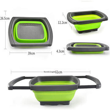 Collapsible Kitchen Colander Over the Sink Colander Vegetable Fruit Rack Foldable Space-Saving Strainer with Removable Handles