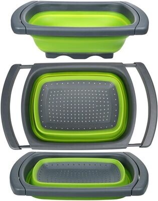 Collapsible Kitchen Colander Over the Sink Colander Vegetable Fruit Rack Foldable Space-Saving Strainer with Removable Handles