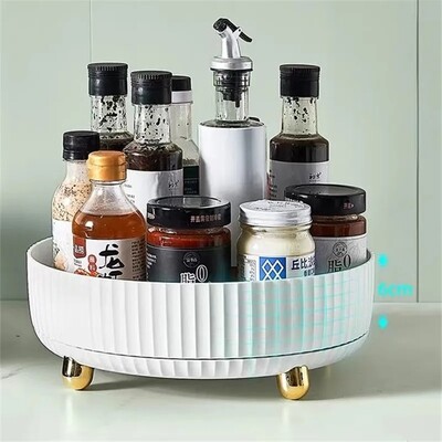 Plexel Rotating Spice Rack, Round Multifunctional Rotating Shelf, Rotating Spice and Cosmetic Storage for Kitchen, Pantry, Dressing Table, etc, White