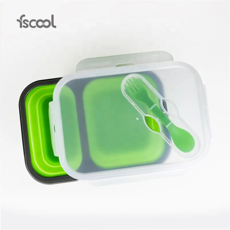 Fscool  Portable Silicone Folding  Lunch Box  2 Compartments, Food Grade Silicone, High Temperature Resistant