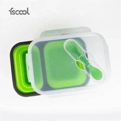 Fscool  Portable Silicone Folding  Lunch Box  2 Compartments, Food Grade Silicone, High Temperature Resistant