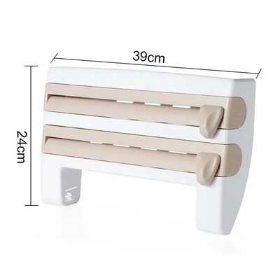 Wall Roll Holder, Paper Holder, Kitchen Roll Holder for 3 Rolls with Cutting Heads and Spices Storage Surface 4 in 1 for Kitchen (Grey)