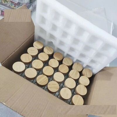 Plexel 24 Pcs Spice Jars with Bamboo Lids, 4oz (120ml) Airtight Glass Seasoning Containers with Shaker Lid for Spice Rack Cabinet Drawer, Including  Black Labels, Marker, Funnel.