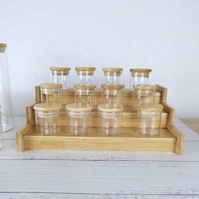 Bamboo Spice Rack with 12Pcs 100ml Spice Jars, Empty Seasoning Jars, Spice Rack Organizer for Cabinet, 3 Tier Bamboo Spice Rack for Table, Pantry, Cupboard.