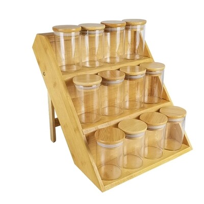 Bamboo Spice Rack with 12Pcs 125ml Spice Jars, Empty Seasoning Jars, Spice Rack Organizer for Cabinet, 3 Tier Bamboo Spice Rack for Table, Pantry, Cupboard.