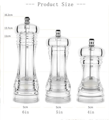 Acrylic Salt &amp; Pepper Grinder Mill ,Grinder with Adjustable Mill-Clear
