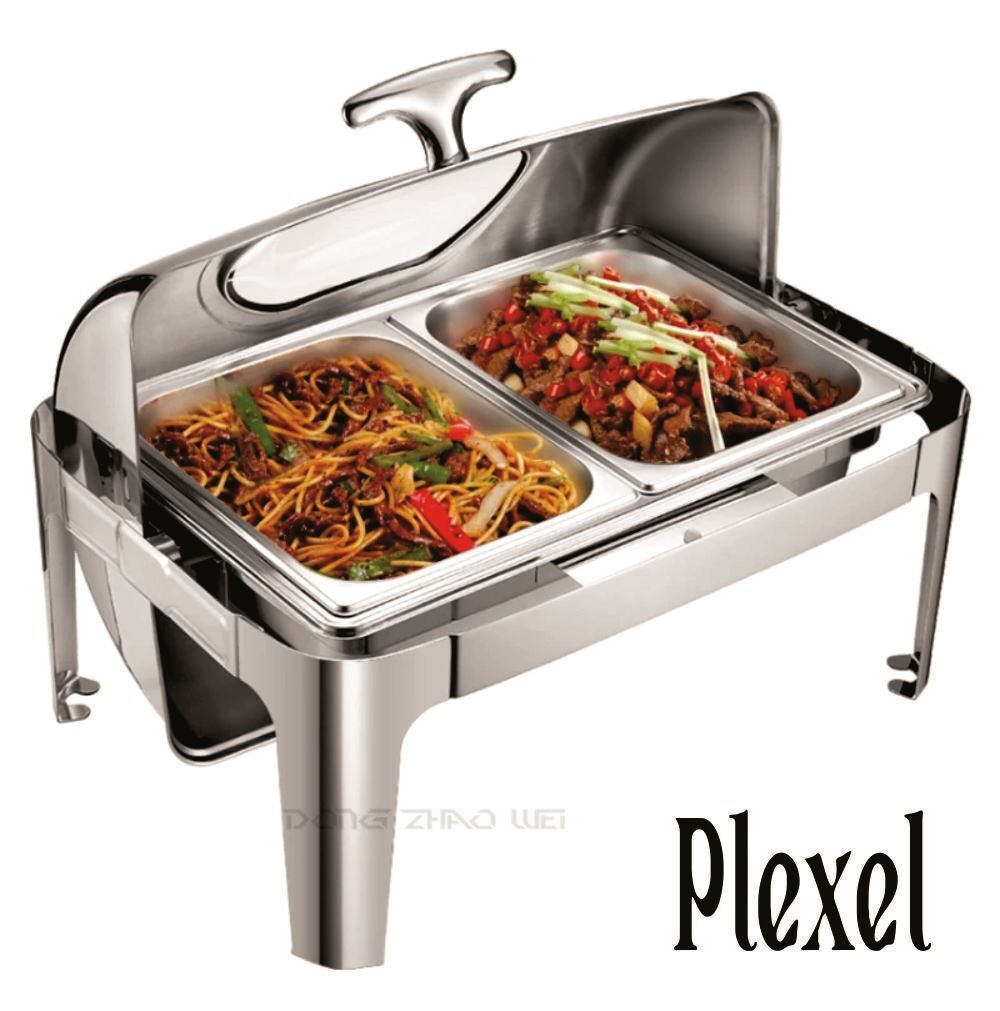 Plexel Stainless Steel Buffet Hot Plate - Stainless Steel Buffet Hot Pot with 1, 2 &amp; 3 Pans setup, Glass Lid  Food Warmer Catering