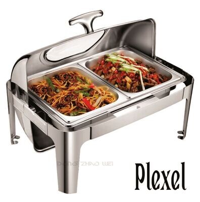 Plexel Stainless Steel Buffet Hot Plate - Stainless Steel Buffet Hot Pot with 1, 2 &amp; 3 Pans setup, Glass Lid  Food Warmer Catering