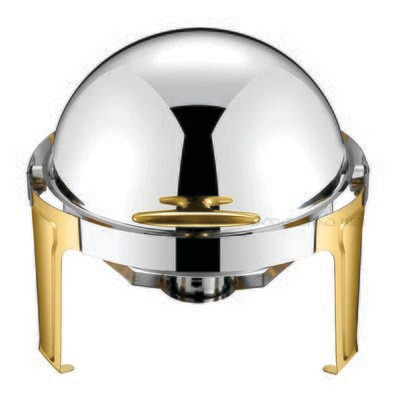 Gold &amp; Silver Chafing Dish Buffet Set, 6 Liters Roll Top Stainless Steel Chafer, Round Set with 2 Food Pans, Water Pan and Fuel Holders, for Wedding, Parties, Banquet, Catering Events.