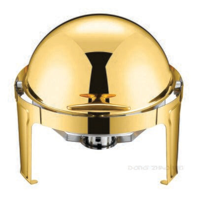 Gold Chafing Dish Buffet Set, 6 Liters Roll Top Stainless Steel Chafer, Round Set with 2 Food Pans, Water Pan and Fuel Holders, for Wedding, Parties, Banquet, Catering Events.