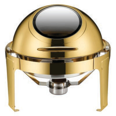 Golden Chafing Dish Buffet Set, 6 Liters Roll Top Stainless Steel Chafer, Round Set with 2 Food Pans, Water Pan and Fuel Holders, for Wedding, Parties, Banquet, Catering Events.