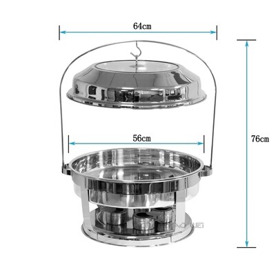 Jumbo Chafing Dish Buffet Set, 20 Liters  Stainless Steel Chafer, Round Set with Food Pan, Water Pan and 5 Fuel Holders, for Wedding, Parties, Banquet, Catering Events (with window)
