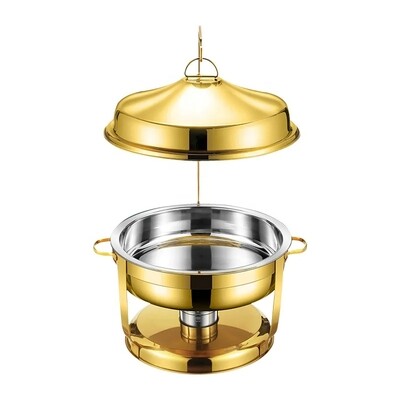 Golden Chafing Dish Buffet Set 9 Liters, 201 Stainless Steel Round Chafing Dish for Buffet, Food Warmers with Glass Lid &amp; Lid Holder For Parties Buffet Event Wedding Restaurant