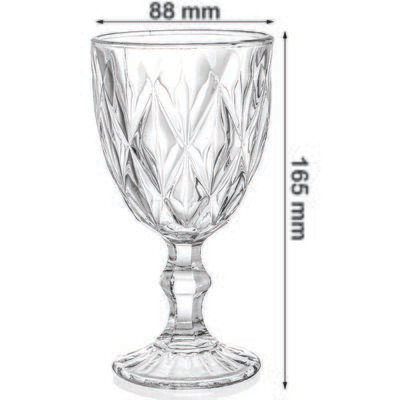 6 Pack Wine Glasses Goblet, 300ml Vintage Embossed Glass Cup, Beverage Stemmed Party Glasses for Wine, Soda, Juice in Bars, Restaurants, Home