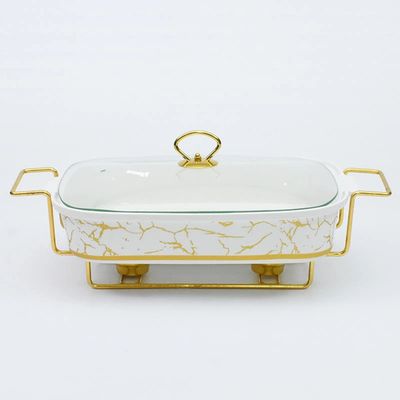 Ceramics Chafing Dish Buffet Set, Marble Finish Chafing Dish,Full Size Rectangle Chafers and Buffet Warmers W/Glass Lid, Food Warming Tray for Weddings Party Banquets,White (2.0L)
