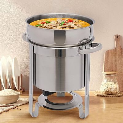 Stainless Steel Round Soup Chafer, Adjustable Temperatures Round Soup Warmer With  Fuel Stove, Soup Chafer For Catering, Parties, Events, Wedding, Banquets (11L)