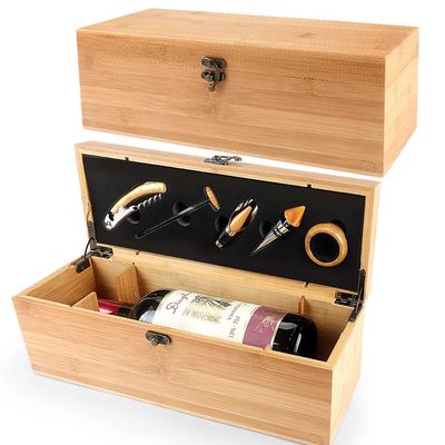 Wooden Wine Gift Box with 5 Wine Related Accessories