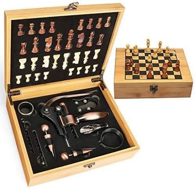 Multifunction Wine and Chess Set, Original and Functional Design, 2-in-1