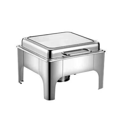 Square Chafing Dish Buffet Set. 6 Liters Chaffing Server With Hydraulic Glass Lid