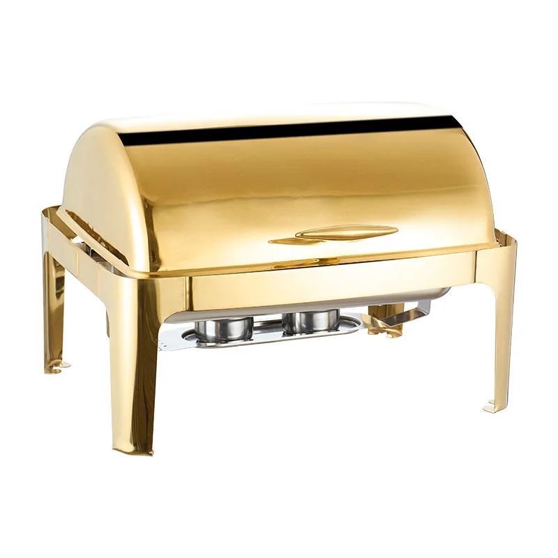 Plexel Golden Stainless Steel Buffet Hot Plate - Stainless Steel Buffet Hot Pot with Roll Top Lid .  Food Warmer Catering