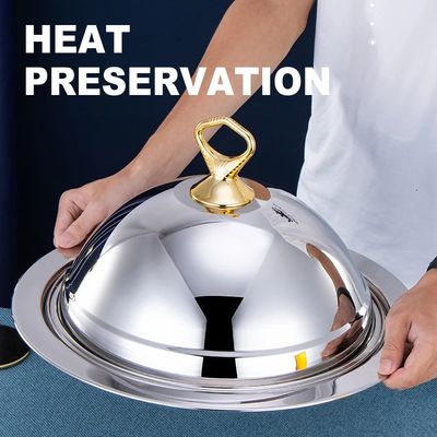 Polished Stainless Steel Serving Tray with Dome Lid