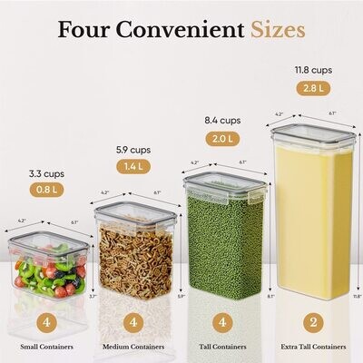 Plexel 14pc Airtight Food Storage Containers With Lids,   With Chalkboard Marker, Labels and Measuring Spoon Set, Kitchen Storage Containers For Pantry Organization and Storage