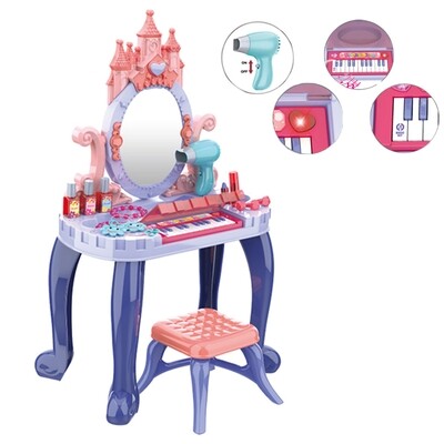 Makeup Vanity Playset with Mirror and Makeup Table for Girls with Piano