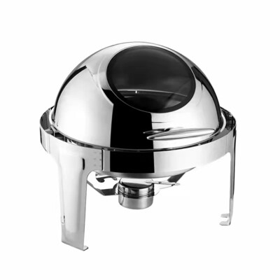 Chafing Dish Buffet Set, 6 Liters Roll Top Stainless Steel Chafer, Round Set with 1 Food Pan, Water Pan and Fuel Holders, for Wedding, Parties, Banquet, Catering Events (with window)