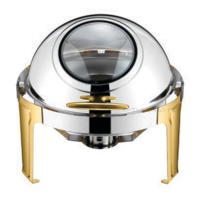 Gold &amp; Silver Chafing Dish Buffet Set, 6 Liters Roll Top Stainless Steel Chafer, Round Set with Food Pan, Water Pan and Fuel Holders, for Wedding, Parties, Banquet, Catering Events.