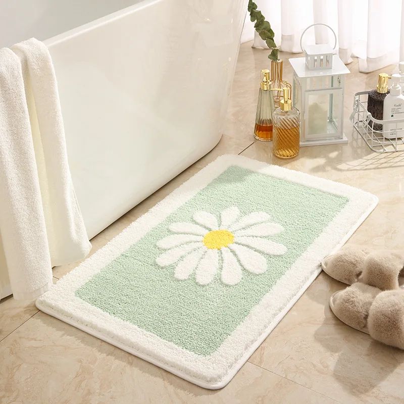 Bathroom Rugs Mat, White Flower Fluffy Soft Superfine Fiber Rugs