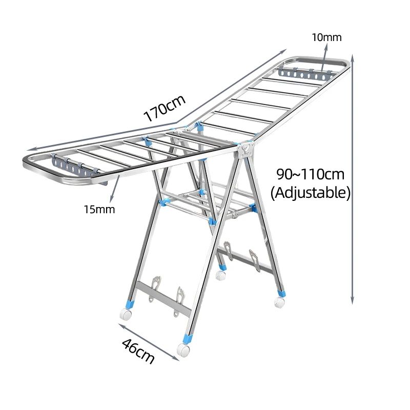 Clothes Drying Rack with Height-Adjustable Wings And Wheels, Collapsible for Indoor &amp; Outdoor Use(170CM)