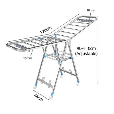 Clothes Drying Rack with Height-Adjustable Wings And Wheels, Collapsible for Indoor &amp; Outdoor Use(170CM)