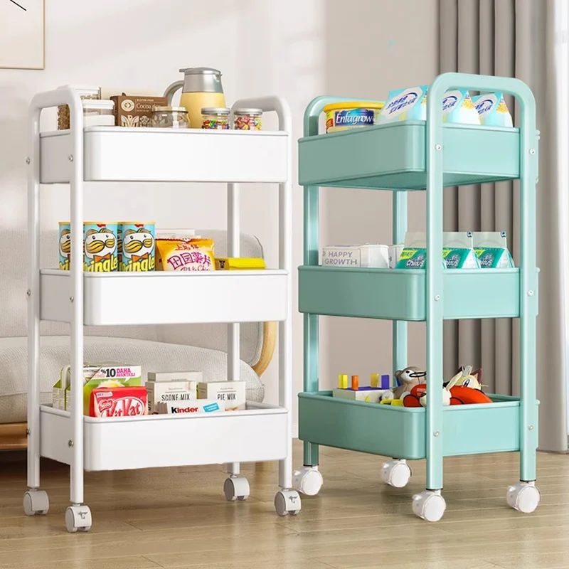 Metal Storage Cart, Multifunctional Kitchen Trolley, 3-Tier Storage Shelf Organizer