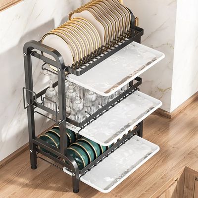 3 Tier Metal Dish Drying Rack with Drip Tray and Drainer Mat