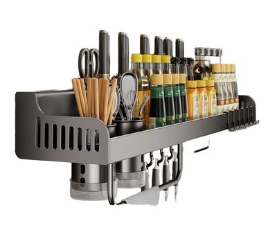 Wall Mounted Spice Rack with Utensil Storage