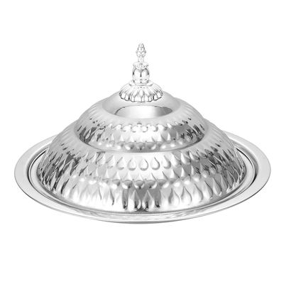 Elegant stainless steel food serving platter with embossed hammered finish