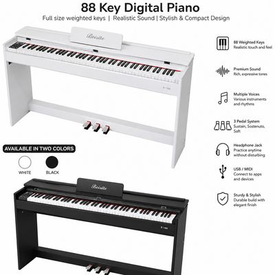 Elegant 88-key electric piano with stand and pedals available in black or white