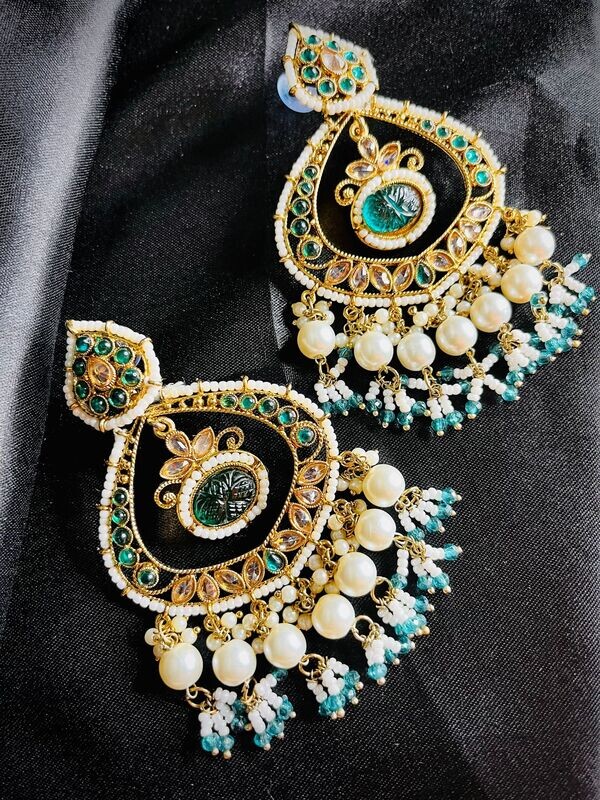 PEACOCK GREEN PEARL JHUMKI