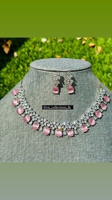 Baby Pink AD Necklace With Earring