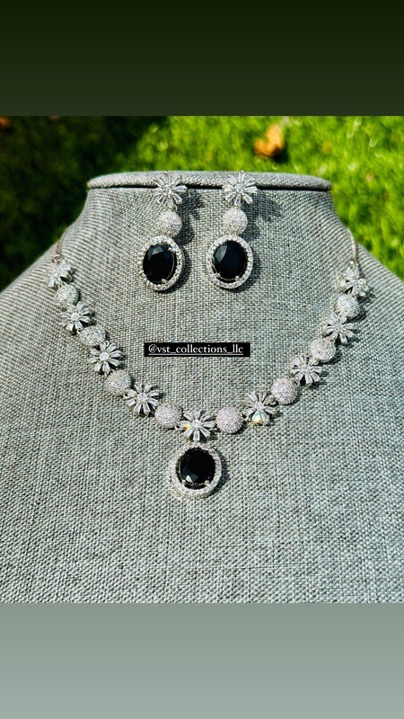 Black Starcut AD Necklace With Earring