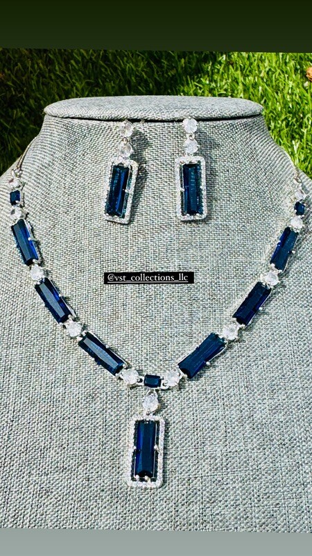 Blue Doublet Stone Necklace With Earring