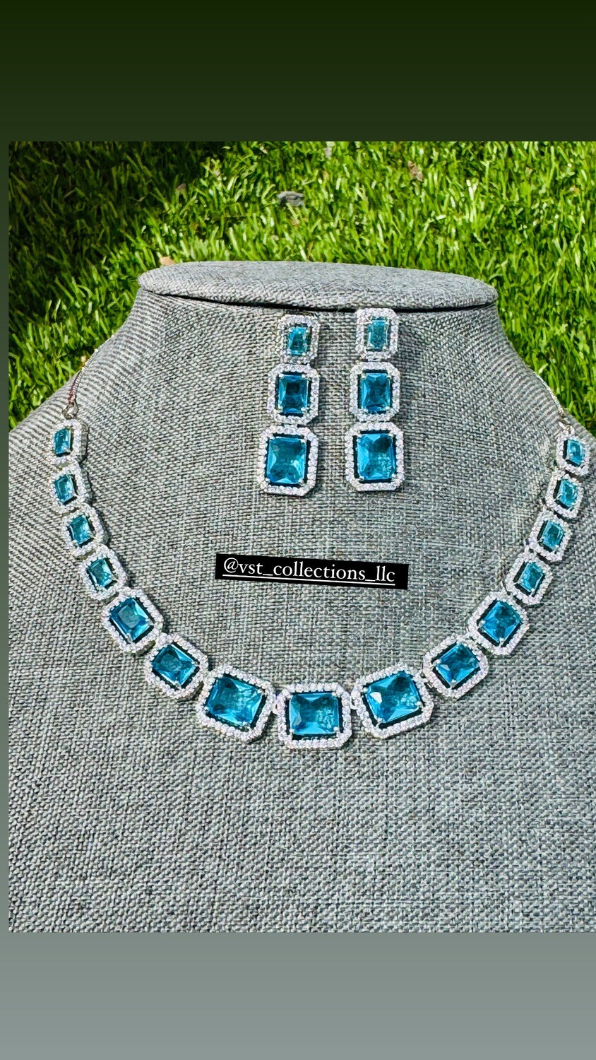 Sky Blue Doublet Stone Necklace With Earring