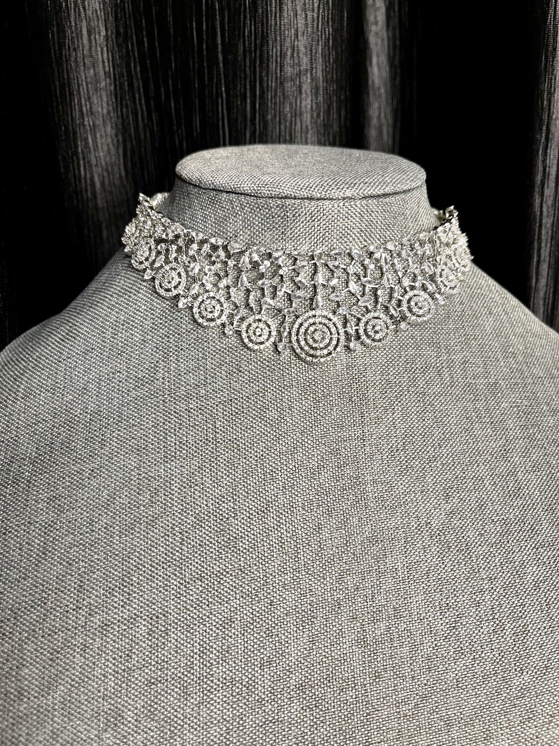 White AD Choker Necklace With Earring And Tika