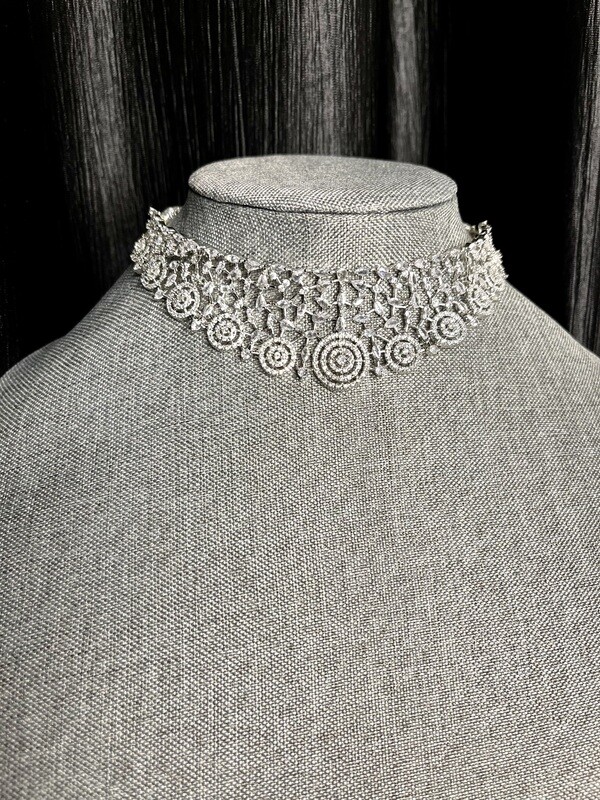 White AD Choker Necklace With Earring And Tika