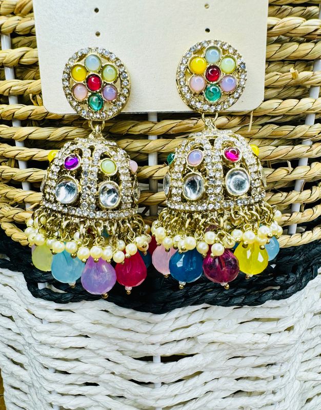 Beautiful Multi Kundan Jhumka With AD