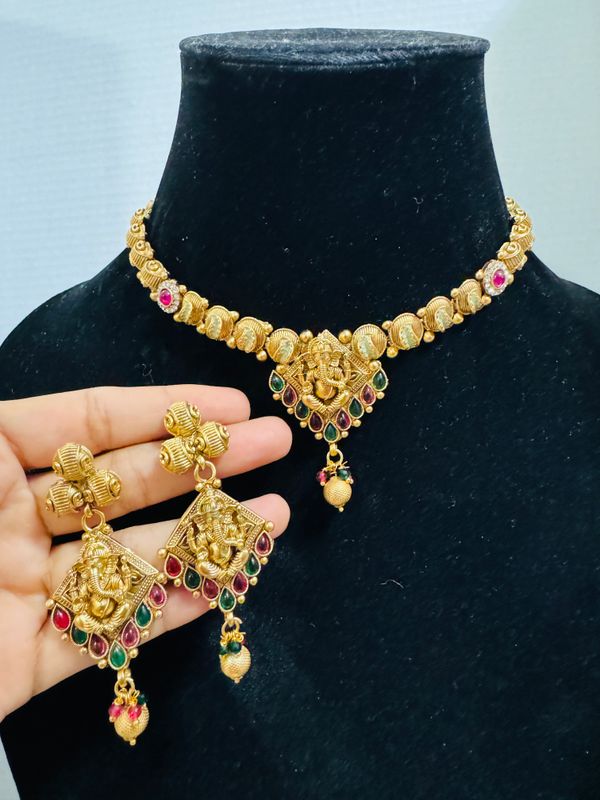Ganesha Temple Necklace With Earrings
